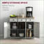 Buffet, armoire de rangement moderne gris vieilli avec plateau en bois d'hévéa massif 3 tiroirs | Bois d'ingénierie | Tablette réglable