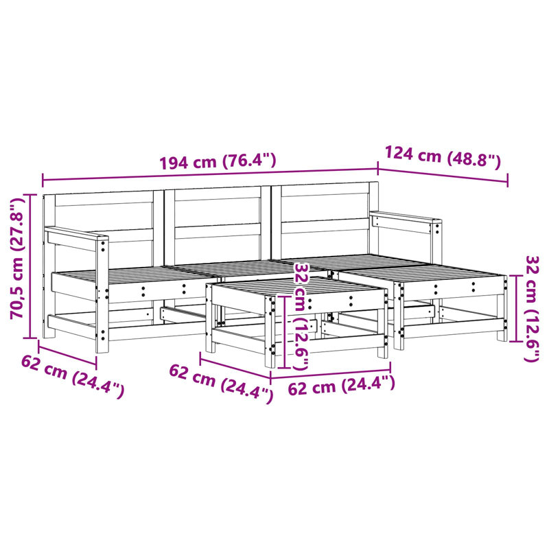  Garden Lounge Set 5 Pcs Solid Pine Wood Outdoor Furniture Modular