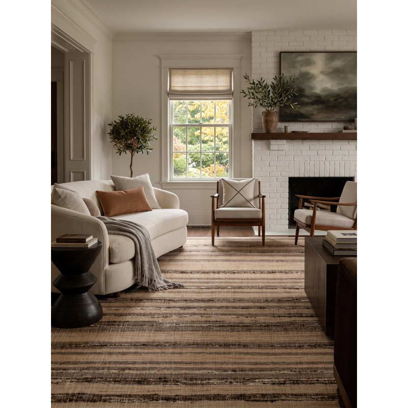 Aquila Striped Area Rug in Natural Black, Rectangle 5' x 8'