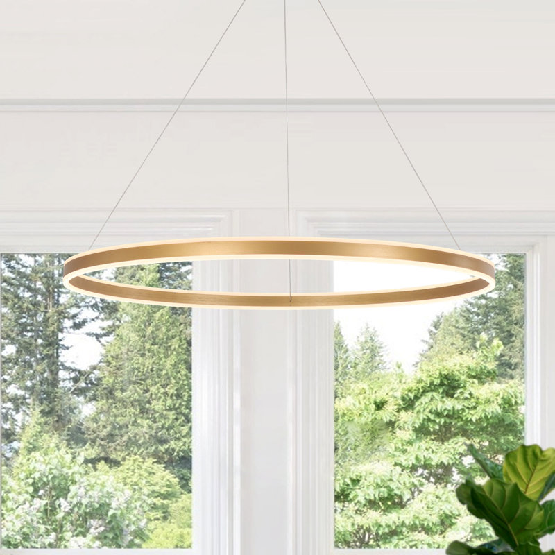 Luminaire suspendu à DEL Dilnoza, 59" H x 39.4" W x 39.4" D, Doré