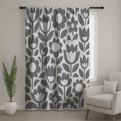 Gray Floral Pattern Window Curtains, Floral Sheer & Blockout Curtains - 1 Panel