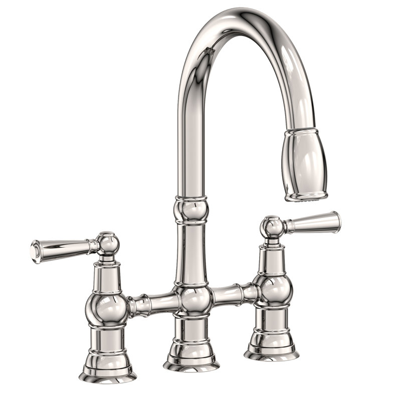 Jacobean Pull Down Kitchen Bridge Faucet, Lever Handle, Polished Nickel