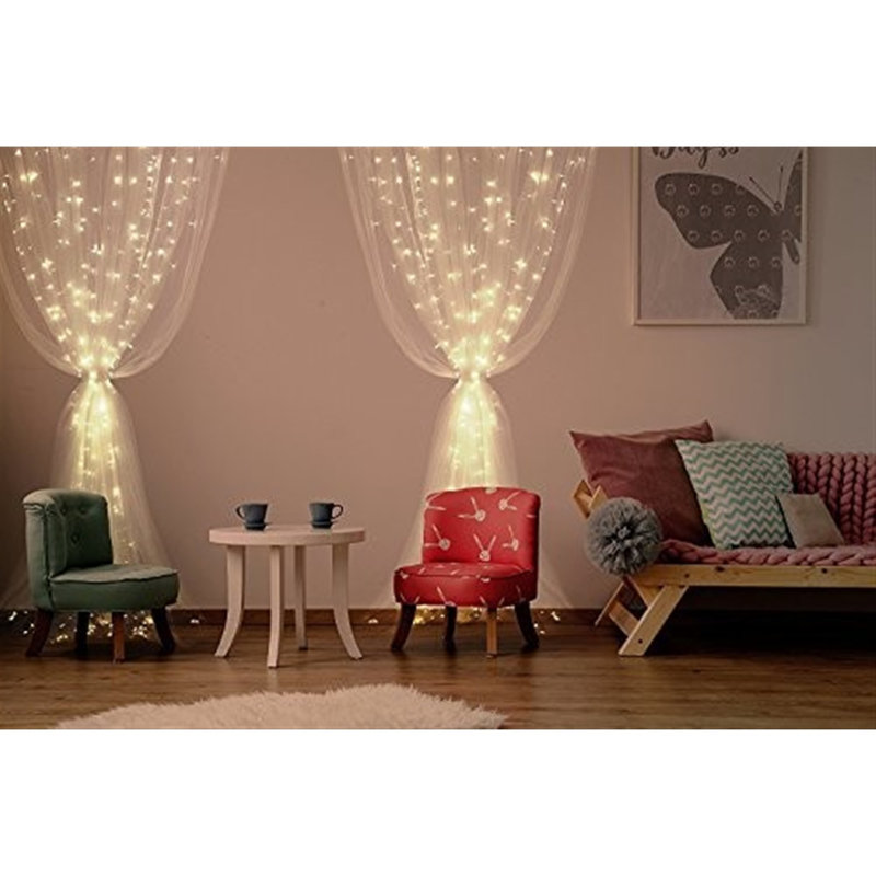ProductWorks Indoor/Outdoor 300 LED-Mini String Light Curtain with 8-Light Modes on White Wire, White, 6.5ft x 10ft