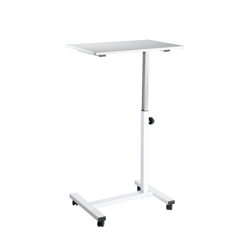 White Adjustable Height Rolling Laptop Desk with Wheels
