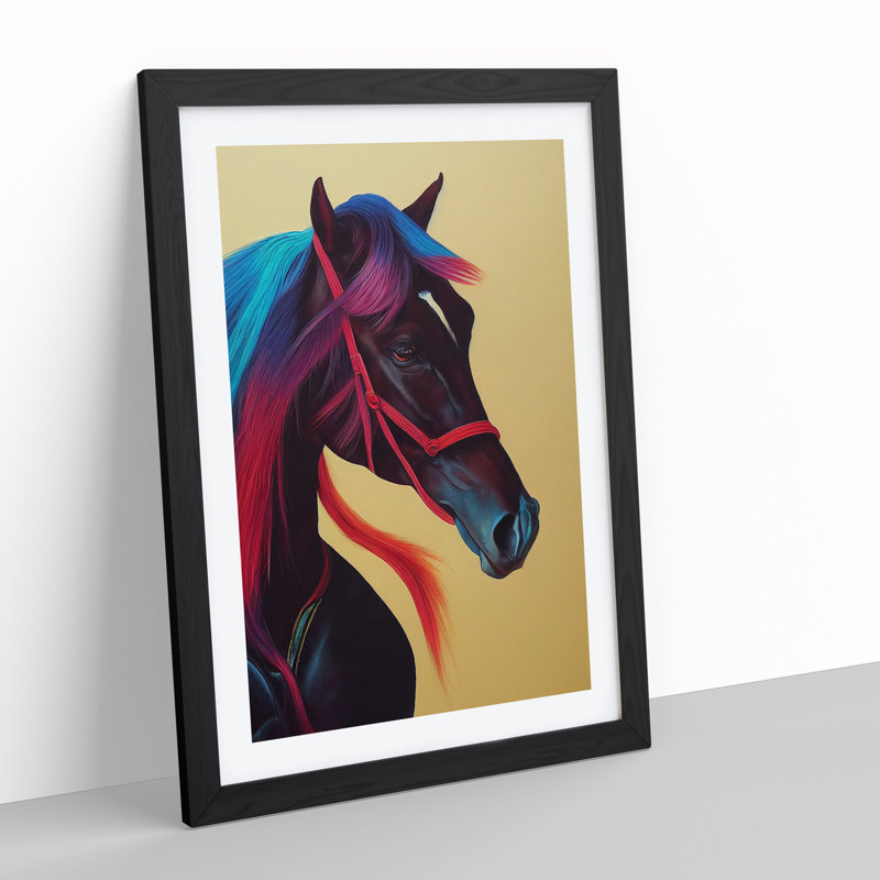 Bright Horse - Print, 66cm H x 48cm W x 2cm D, Black Framed, White