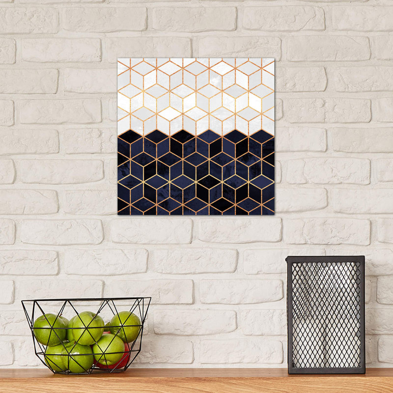 White And Navy Cubes by Elisabeth Fredriksson - Wrapped Canvas Print
