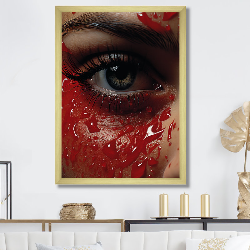 «Woman Portrait Ruby Reflections», reproduction sur toile, Cadre doré simple, H 44 po x l 34 po x P 1,5 po