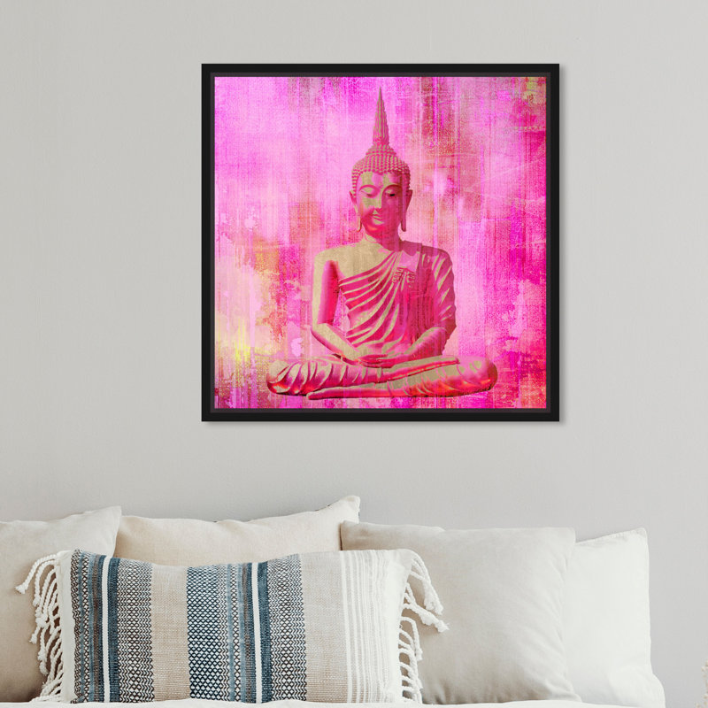 Bouddha rose - impression sur toile tendue, H 20 po x l 20 po x P 1,5 po, Cadre noir