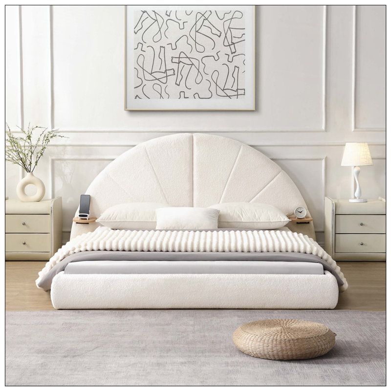 Unique Arched Boucle Bed With Small Table