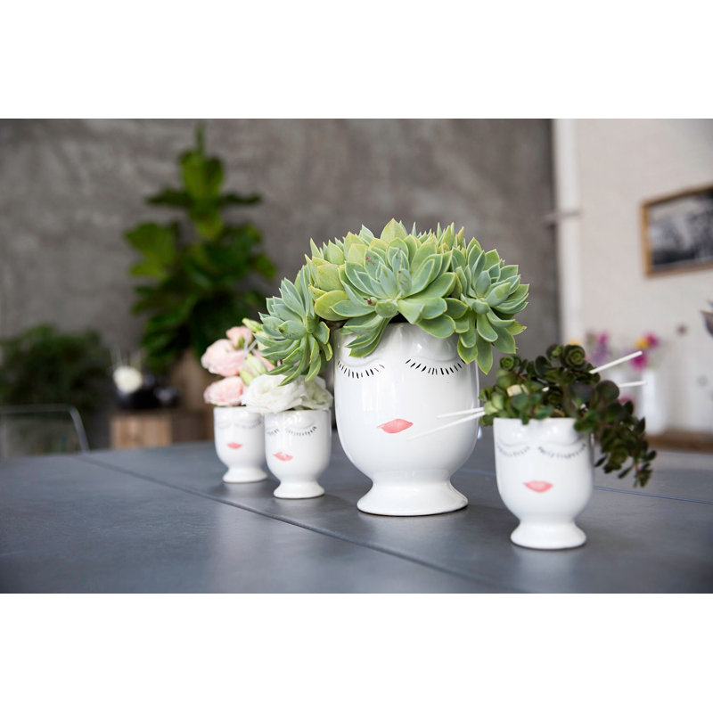 Pot intérieur / extérieur en céramique, Blanc, H 3,5 po x l 3,5 po x P 2,75 po
