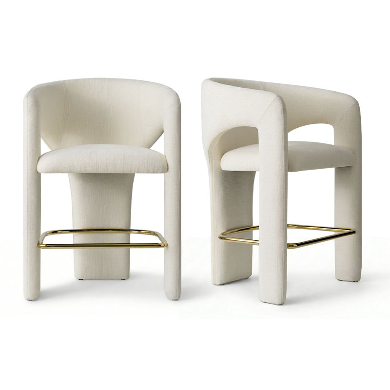 Tabourets de bar 24,5 po à hauteur de comptoir moderne avec dossier et repose-pieds, Beige
