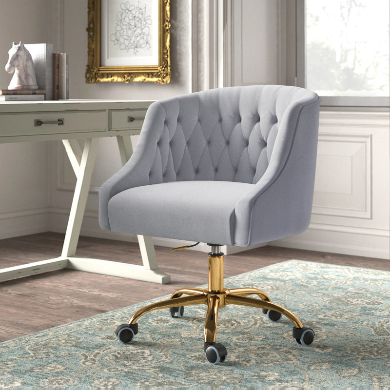 Chaise de travail en velours Doreen, Velours gris