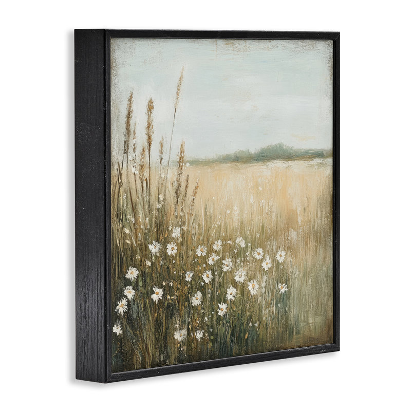 Daisy Dream Landscape, estampe numérique, design par Petal Prints Design, Giclée encadrée noir minuit, H 12 po x l 12 po
