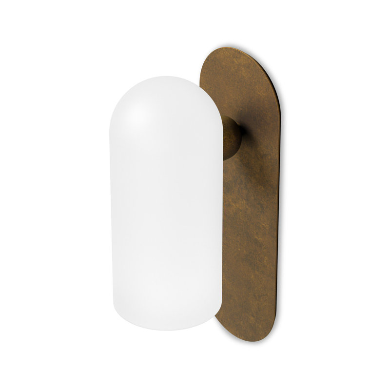 Odyssey Solid Brass Armed Sconce, 15" H x 4.25" W x 5.5" D, Black Gunmetal, Opal White
