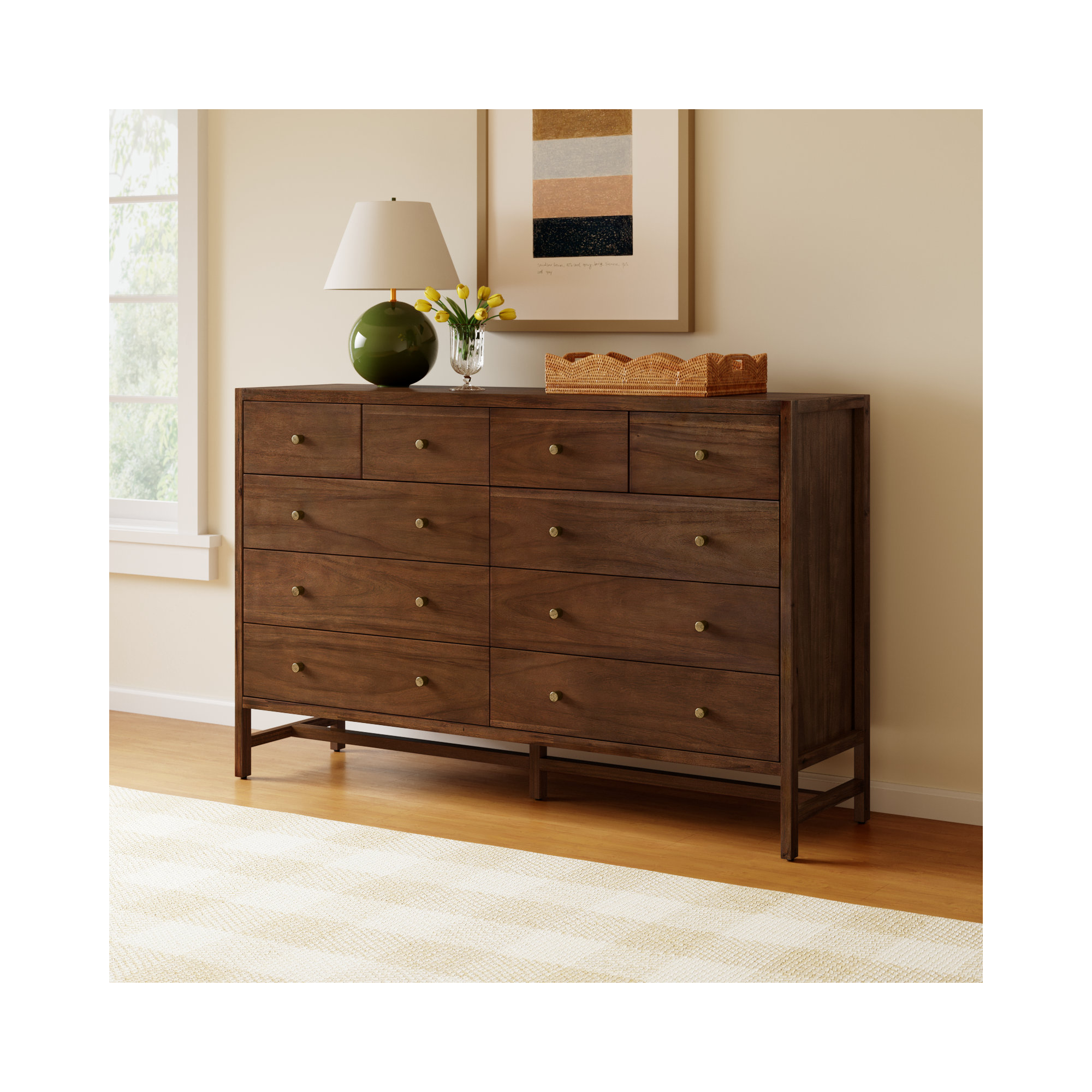 Soline 10 Drawer 72" W Double Dresser, Brown