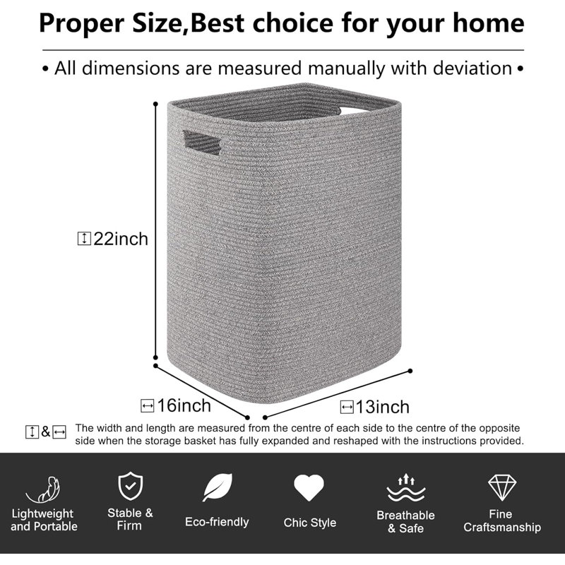 Large Woven Laundry Hamper Basket With Handles - Cotton Storage Bin For Blankets, Toys, Clothes, Pillows - Decorative Collapsible Organizer For Living Room, Bedroom, Nursery