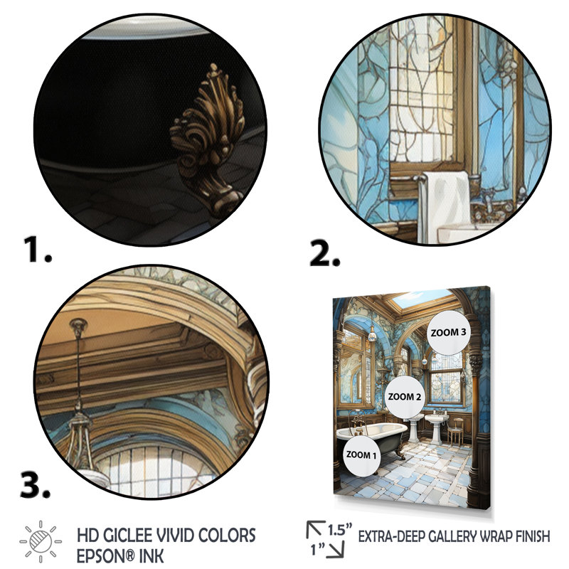 Bathroom Elegant Monochrome Framed On Canvas Print, Gold Single Picture Framed, 32" H x 24" W x 1" D