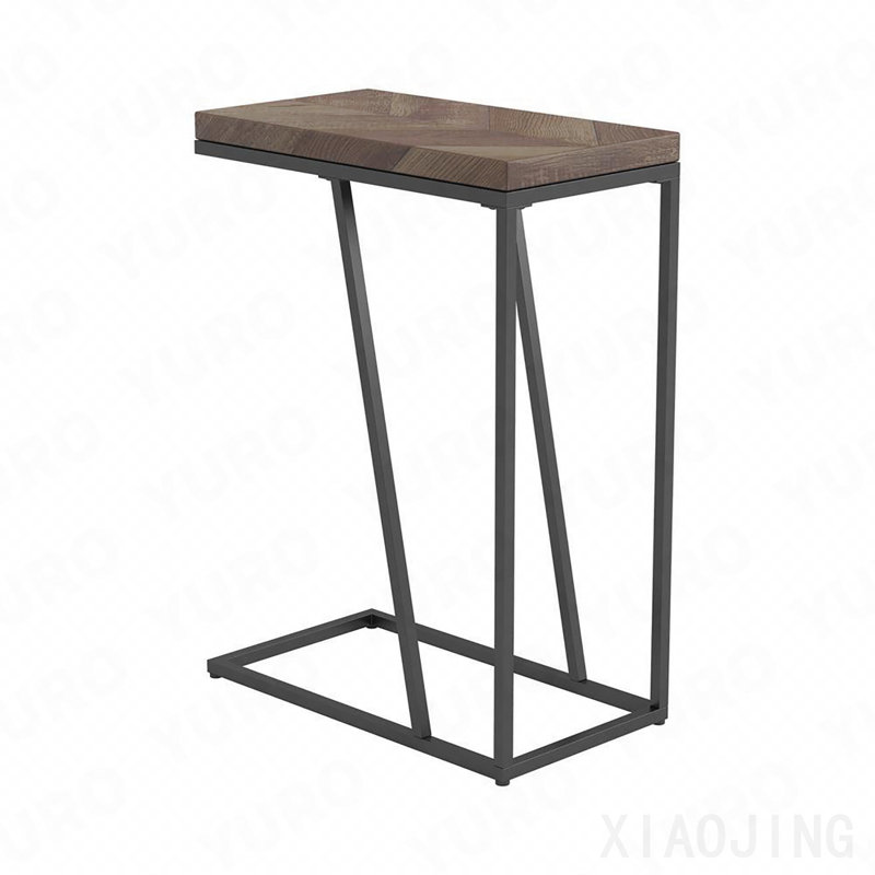 Table d'appoint rustique tabac à chevrons et noir sable