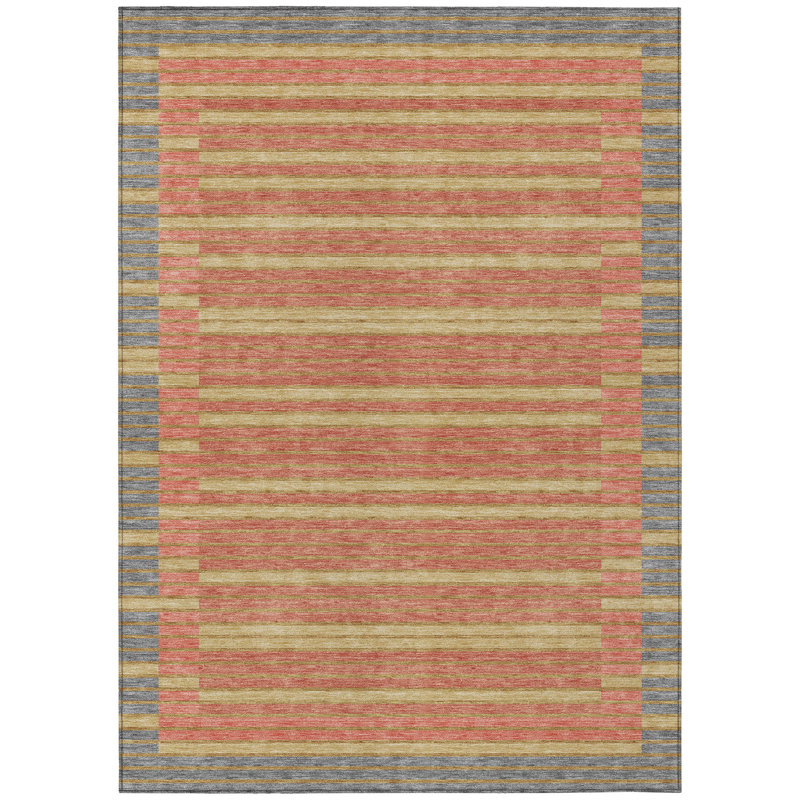 Tapis intérieur lavable 10 pi x 14 pi à rayures dorées et étain, Rectangle 10 pi x 14 pi