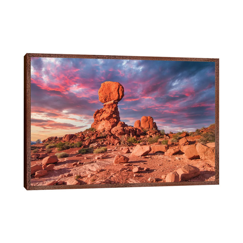 Balanced Rock by Mark Paulda - Print on Canvas, 45.72cm H x 66.04cm W x 3.81cm D, Classic Brown Wood Floater Framed