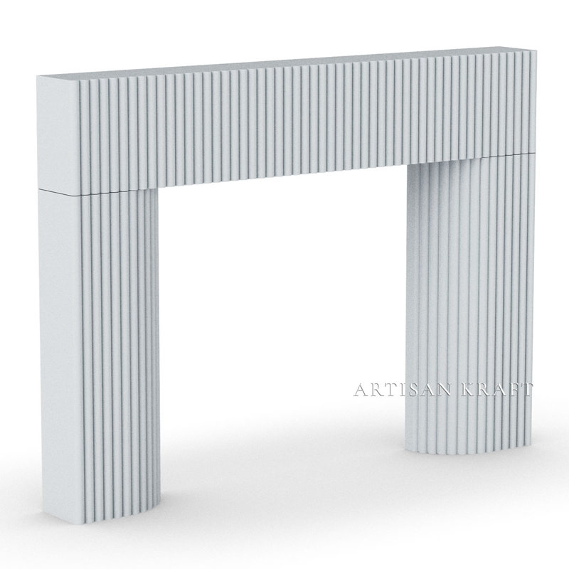 Reeded Cast Stone Fireplace Surround with Beveled Hearth, Gray, 8" x 66" x 50"