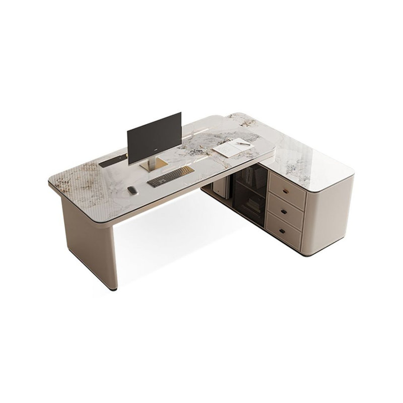 Bureau et bibliothèque intégrés modernes et simples, 29.53" H x 55.12" W x 29.53"D , Retour à droite