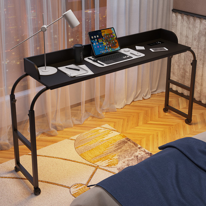 Adjustable Height Iron Drafting Table with Built-In Electrical Outlet, Black
