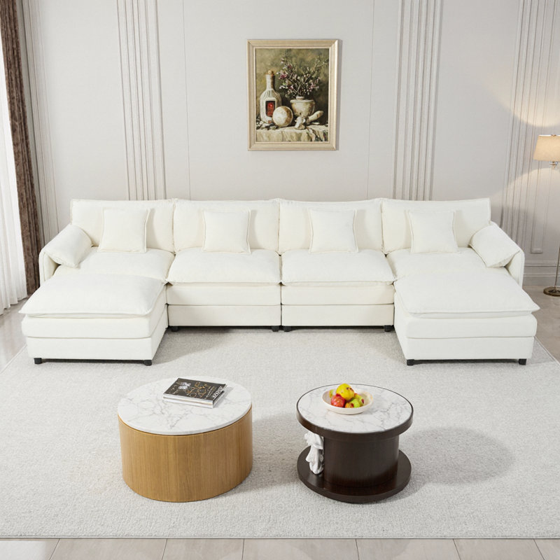 Canapé modulaire de 143 po en forme de U de 143 po | Siège profond surdimensionné 29,9 po, 2 repose-pieds mobiles, chenille 6 places, 5 coussins, assemblage sans outil