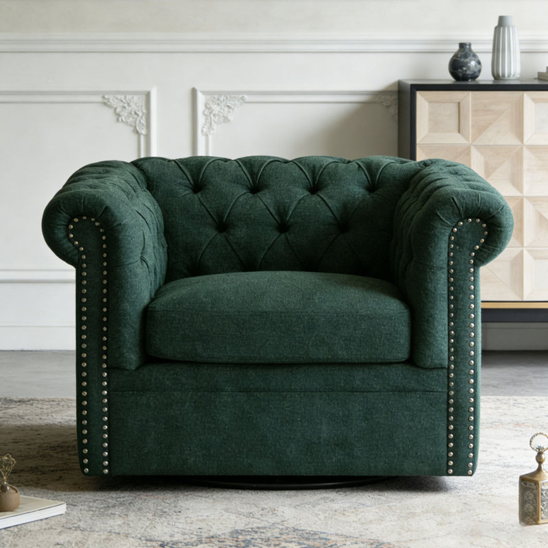Fauteuil club pivotant Chesterfield, Dark Green Fabric