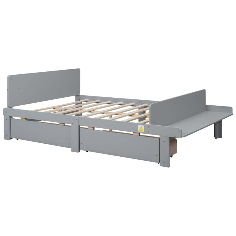 Lit plateforme Dawuan, Gris, Double, Tiroirs inclus