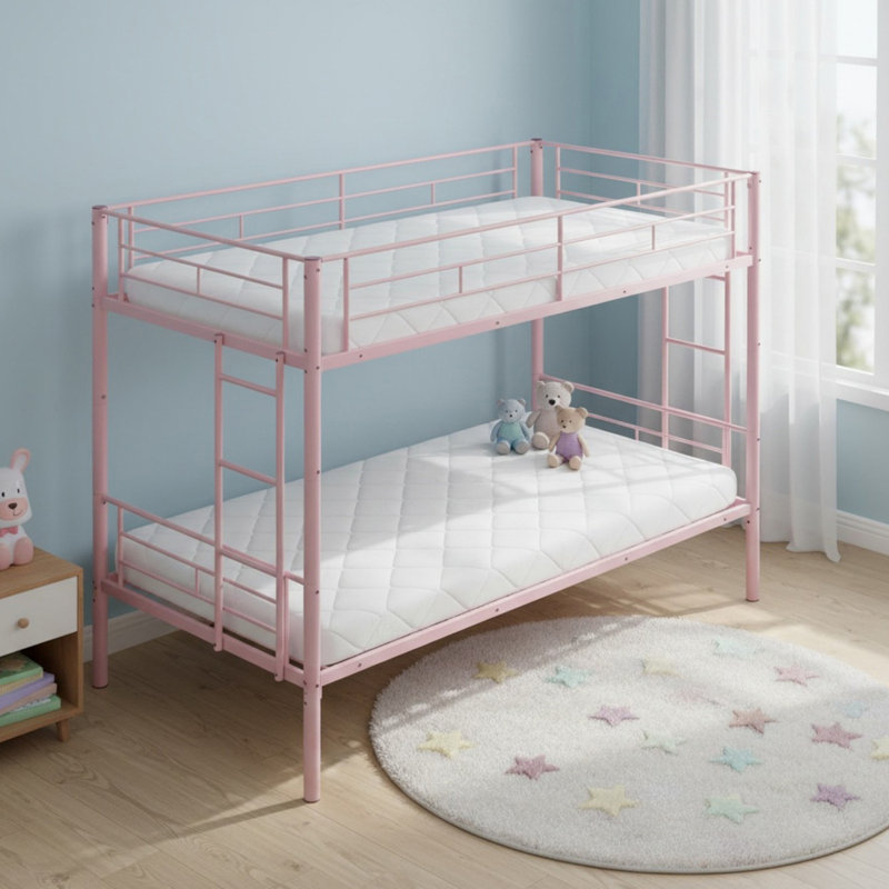 Metal Twin Over Twin Bunk Bed for Teens and Adults, Pink
