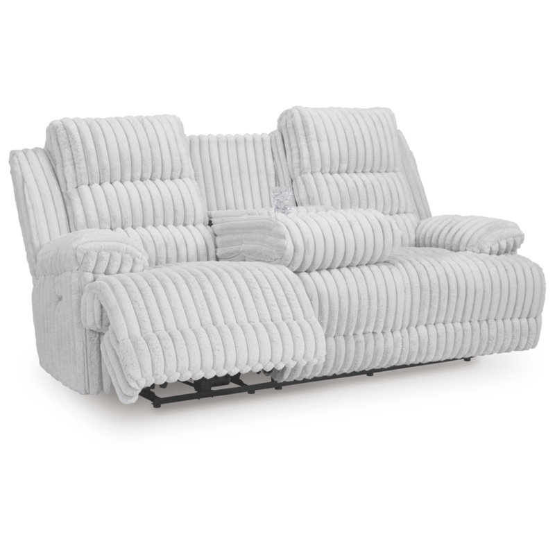 Technique Power Reclining Sofa With Drop Down Table, White