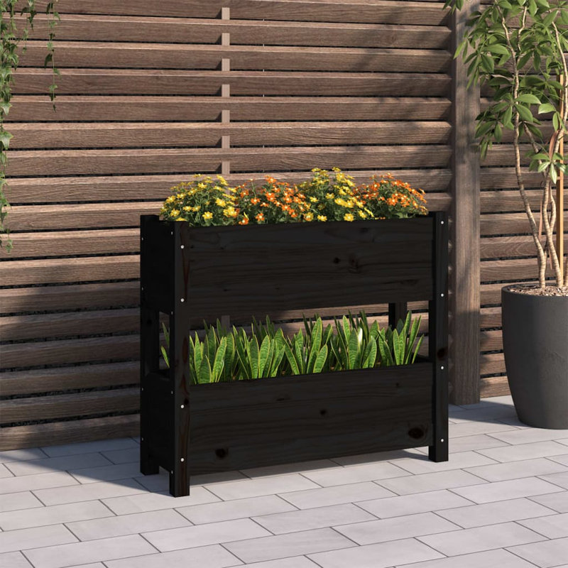 Angustias Self-Watering Wood Raised Garden Bed, Black, 66cm H x 77cm W x 25cm D