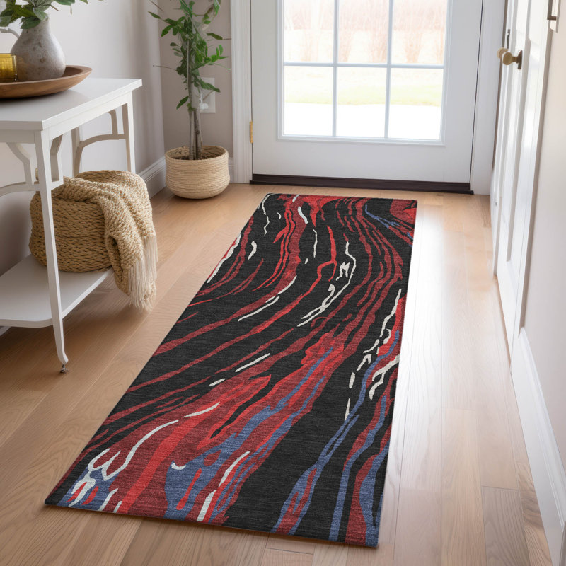 Aureva Black Washable Indoor-Outdoor Rug - , 2'3" x 7'6"