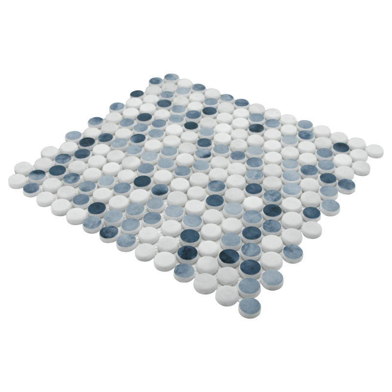 Carreau de mosaïque mural 11 po x 10 po Penny, Bleu