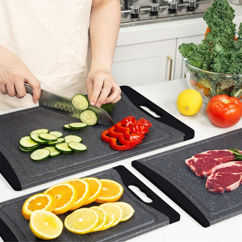 Très grandes planches à découper, planches à découper en plastique pour la cuisine (ensemble de 3), gris foncé