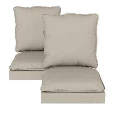 Ensemble de coussins carrés de siège et de dossier d'extérieur carrés à deux couches avec housse amovible à fermeture à glissière, quantités flexibles de 1 à 10 ensembles et deux choix de couleurs beige et bleu foncé pour les meubles de jardin