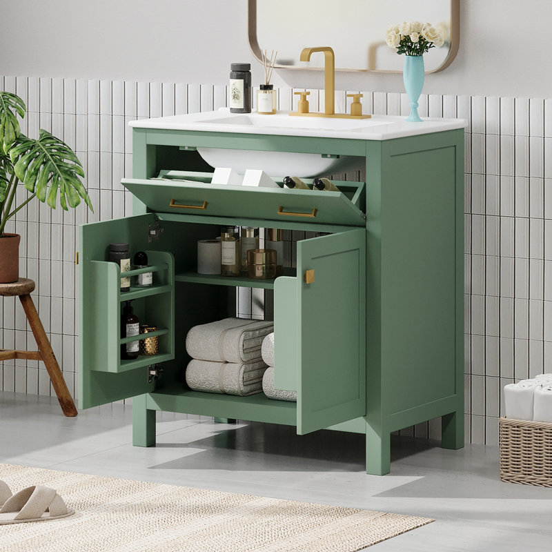 Meuble-lavabo moderne simple avec lavabo en céramique, Vert