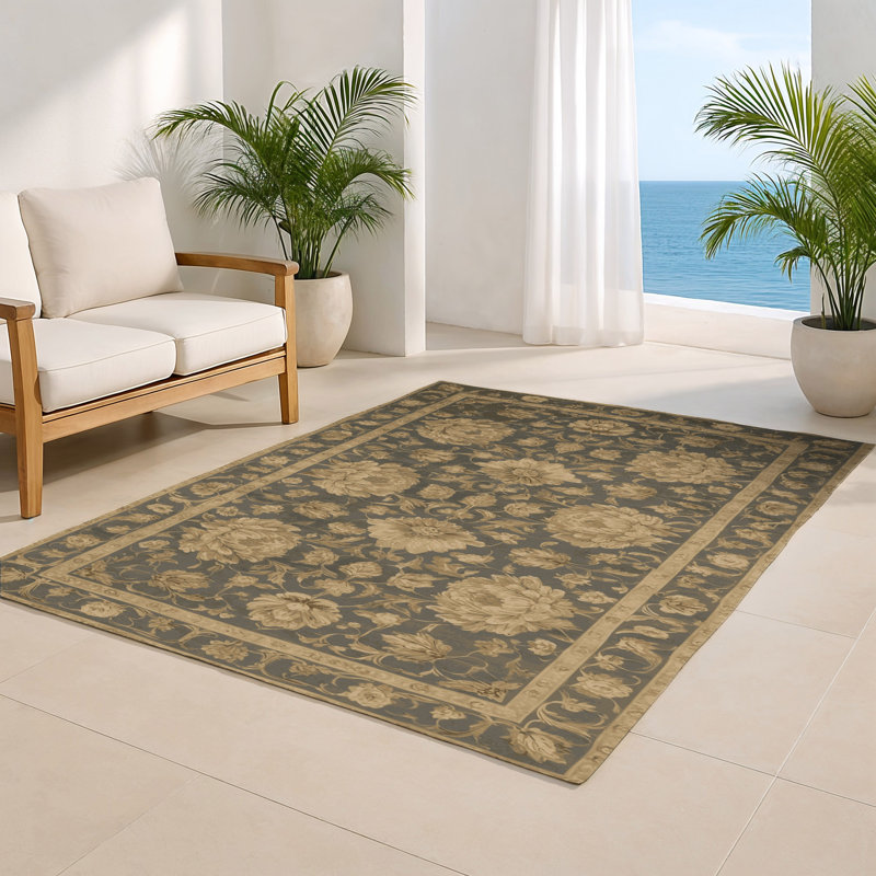 French Gray Indoor and Outdoor Area Rug, Rectangle 2' x 3'
