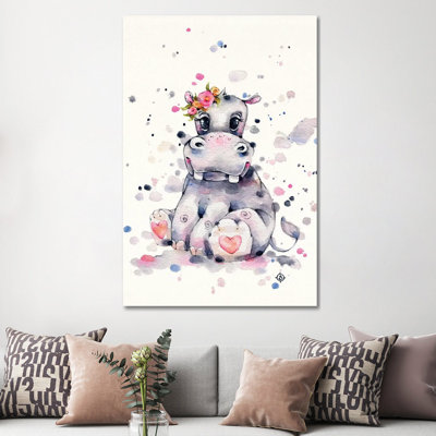 Sweet Hippo by Sillier Than Sally - Wrapped Canvas Painting