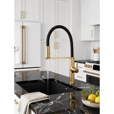 Brushed Gold Modern Pull Out Dual Spray With Magnetic Dock Kitchen Faucet