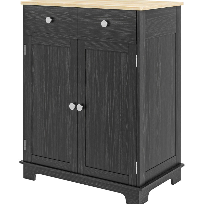 Buffet pour salle à manger - comptoir en bois massif, 2 tiroirs, portes, tablette réglable en comptoir noir vieilli