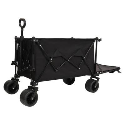 Chariot utilitaire pliable en acier avec hayon allongé et lit très long en noir et gris