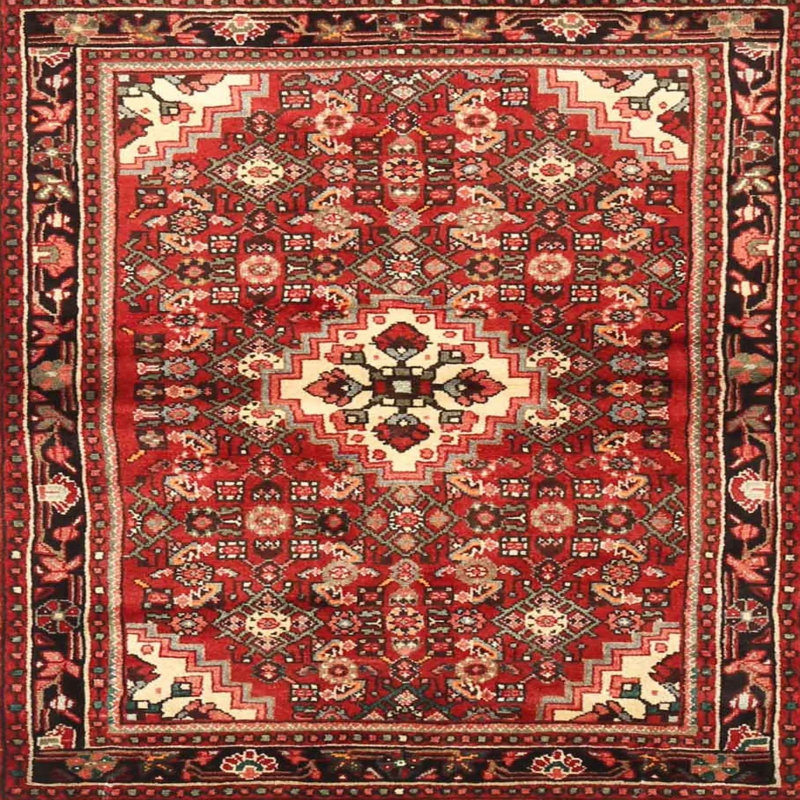 Tapis traditionnel rouge / noir, Carré 4 pi