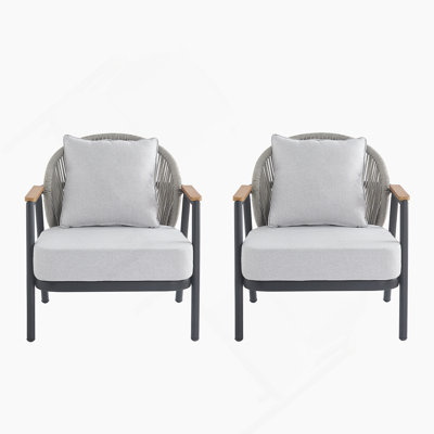 Outdoor Rope Club Chair, with Textured Cushion, Set of 2 by Corrigan Studio