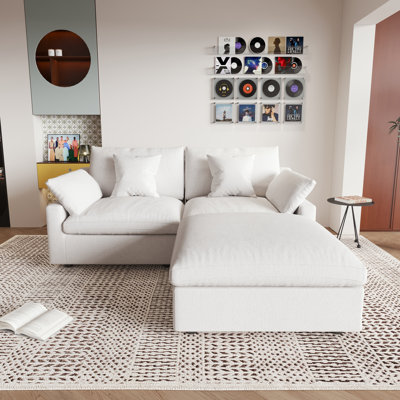 Slipcovered Upholstered Modular Sofa With Ottoman
