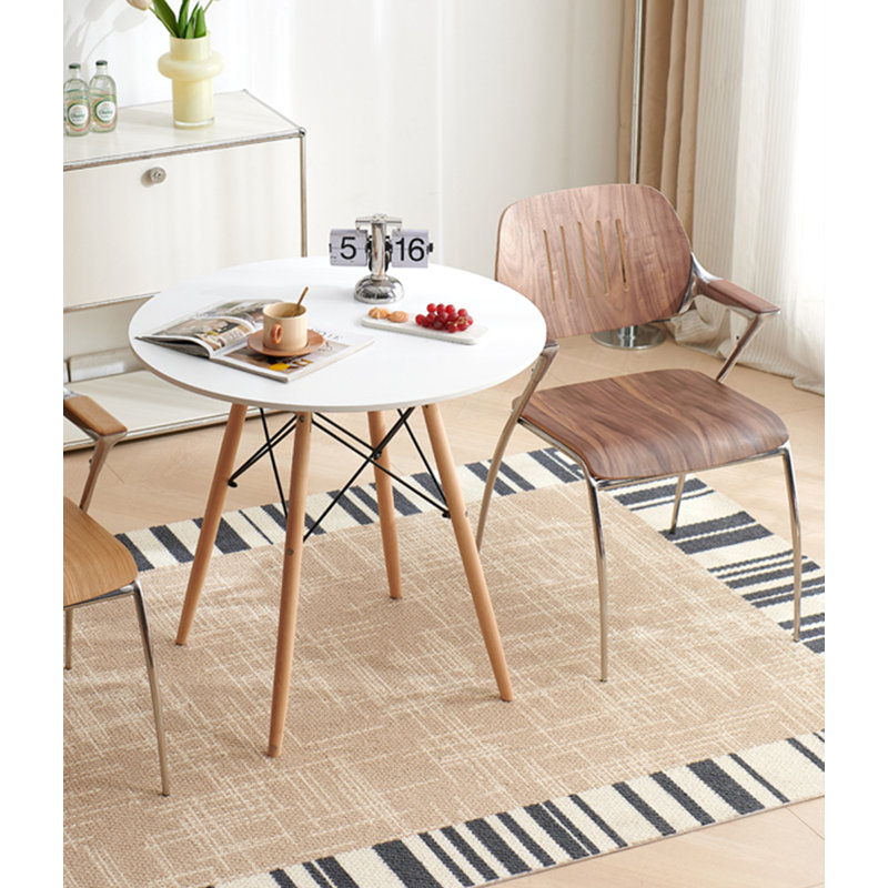 Chaise de salle à manger moderne et simple en acier inoxydable avec dossier en bois massif, Noyer