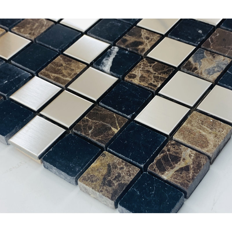1" x 1" Mixed Material Mosaic Tile, Black/Brown