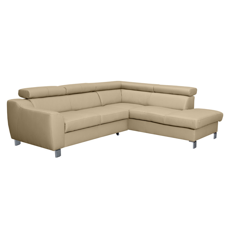 Aribel Faux Leather Corner Sofa with Sleeping Function and Storage Box with Adjustable Headrests , Beige, Right Hand Facing