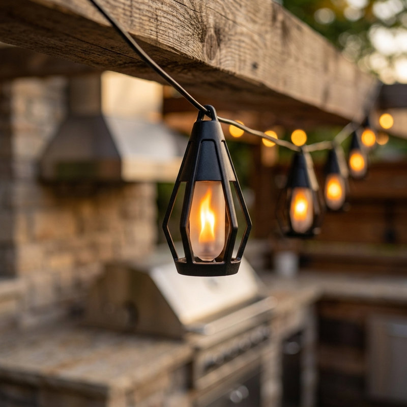 FoxFlame Solar String Lights Outdoor Waterproof, Patented Fire Effect 21 Ft